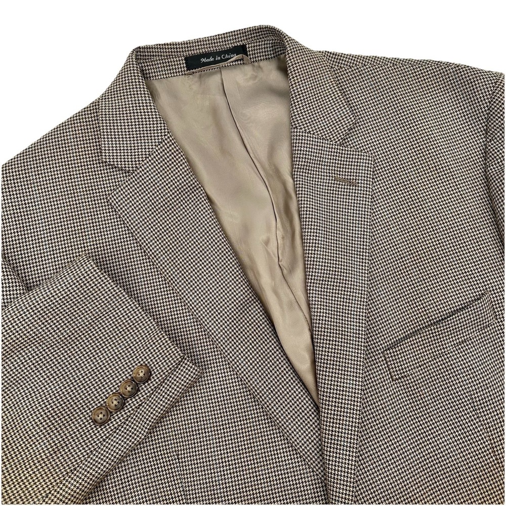 Lauren Ralph Lauren Mens 46R Blazer Brown Houndstooth Blue Overcheck Sport Coat - Picture 2 of 9
